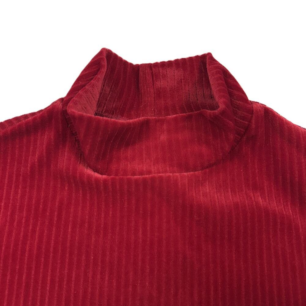 California Concept VTG 90 US Made Red M velvet High Neck Party short sleeve Top - Picture 4 of 10